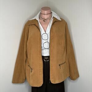 18W Tan Faux Suede Womens Casual Light Weight Zip Up Wind Breaker Jacket